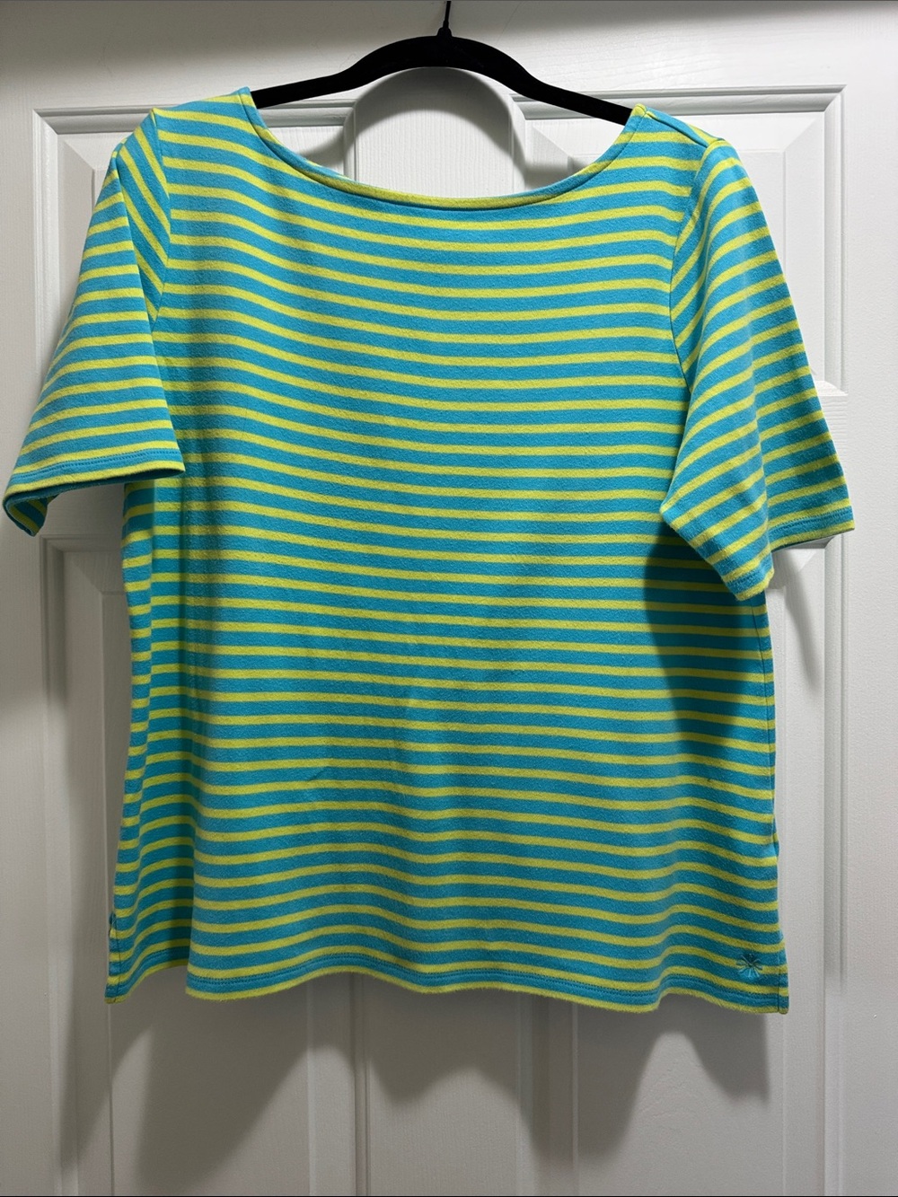 Isaac Mizrahi Turquoise and Lime Striped Short Sleeve Tee
